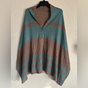 27 MILES MALIBU 100% CASHMERE CHUMASH STRIPE SWEATER PONCHO